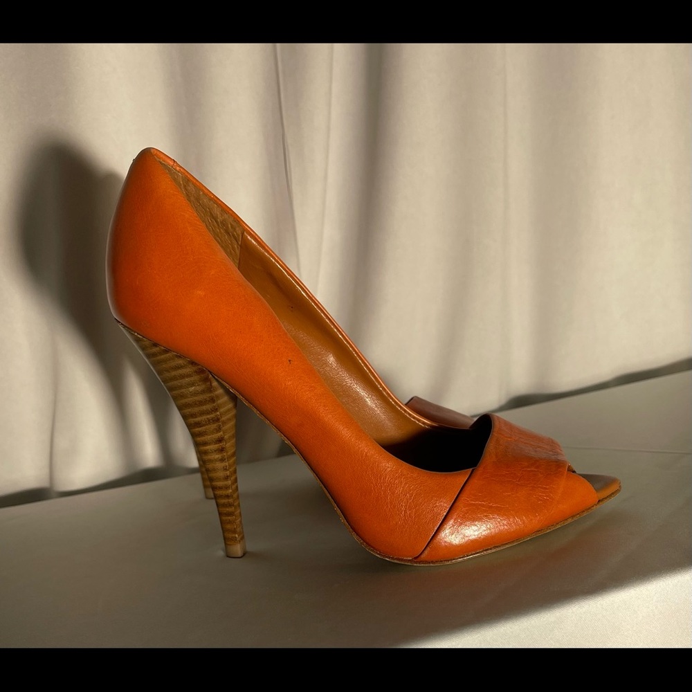 Rebecca Minkoff Leather Burnt Orange Peep Toe (leather soles) New Womens 7.5 m